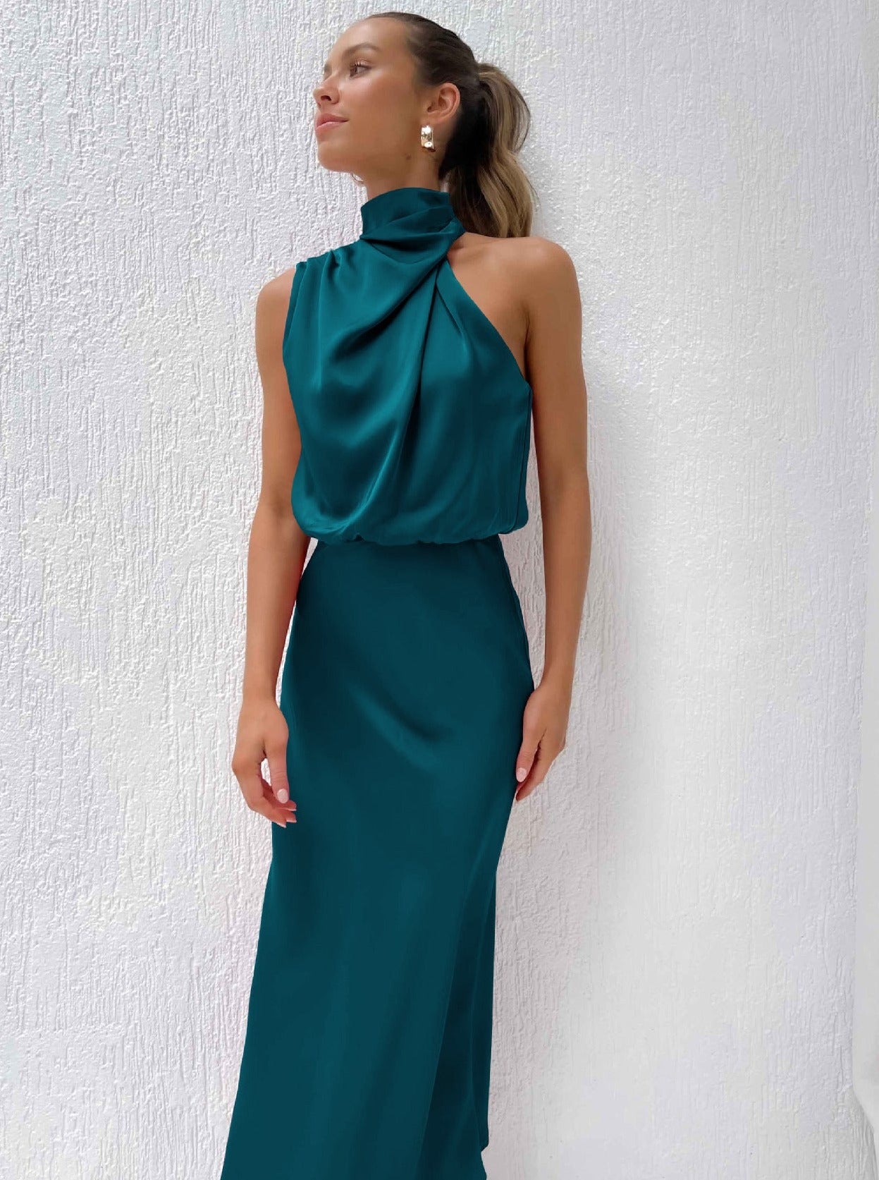 Elegant Halter Neck Satin Dress