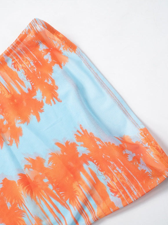 Durchsichtiges, blaues und oranges Batik-Tube-Kleid aus Netzstoff 