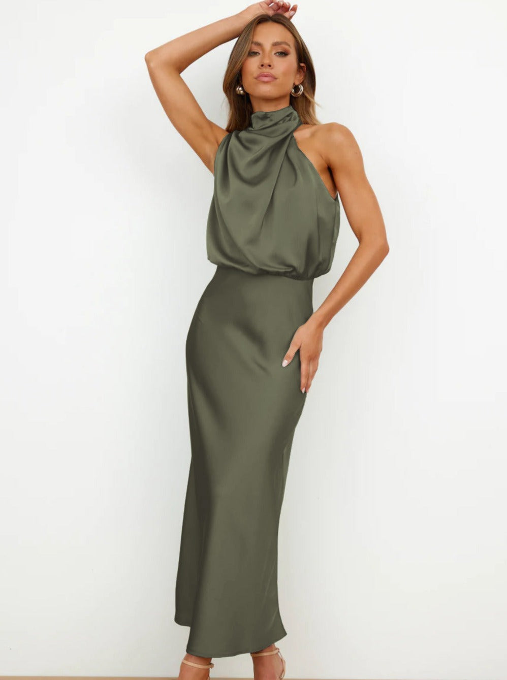 Elegant Halter Neck Satin Dress