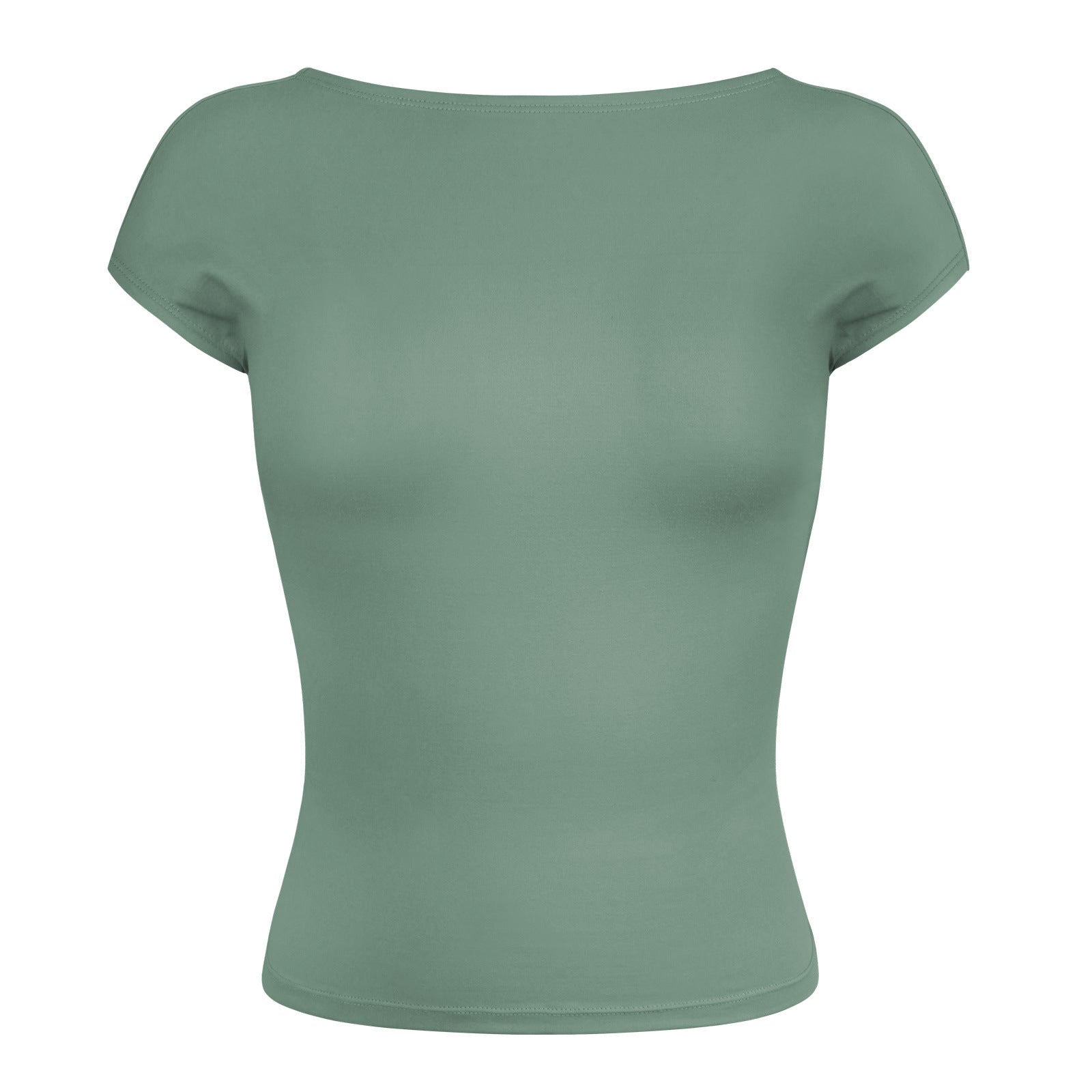 Green Sexy Backless Slim Breathable Short Sleeve Shirt