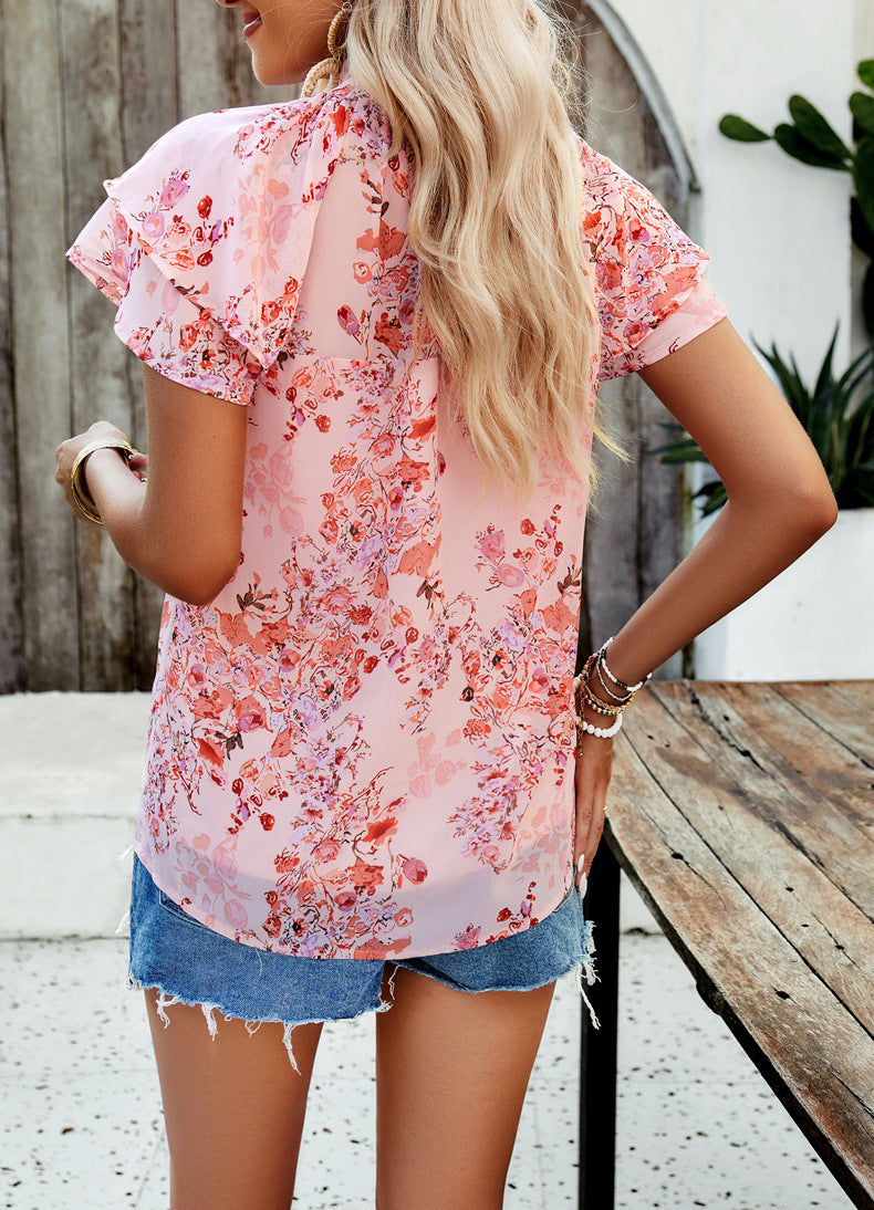 Rosa, lässige Bluse mit abstraktem Print