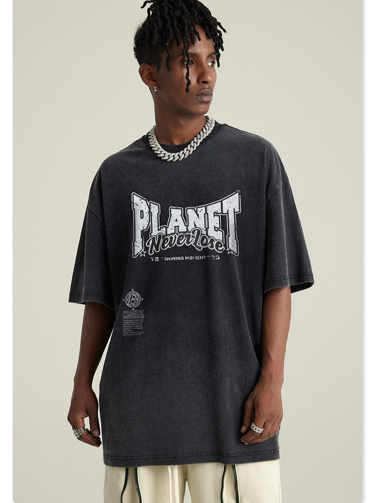 Camicia oversize con stampa pianeta basic nero primaverile 
