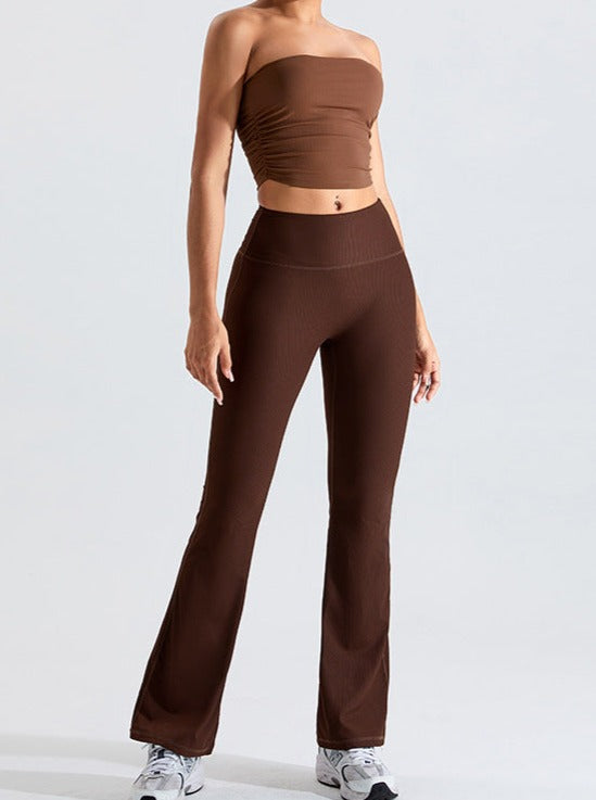 Brown Threaded Chest-Wrapped Slim Fitting Tube Top