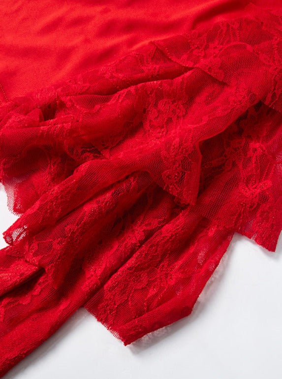 Rotes rückenfreies Sommer-Minikleid mit Hüftschnürung 