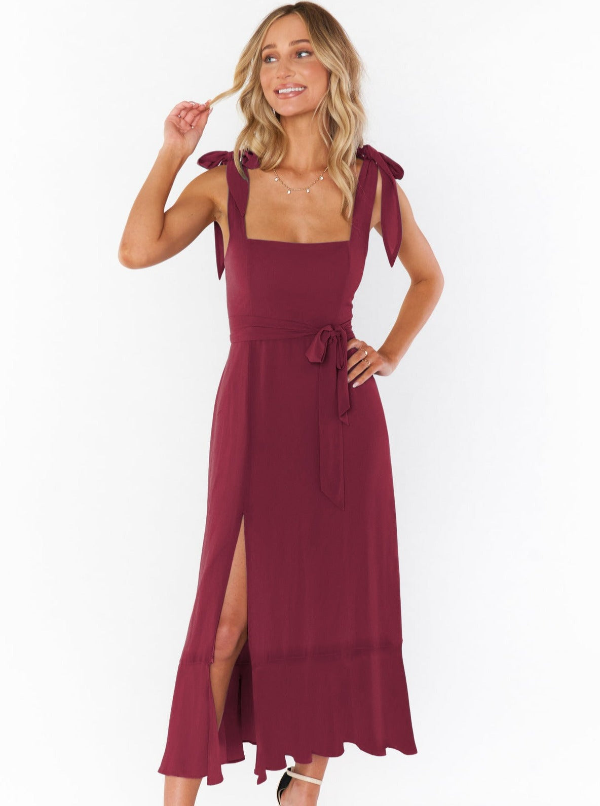 Elegant Solid Color Square Neck Midi Dress