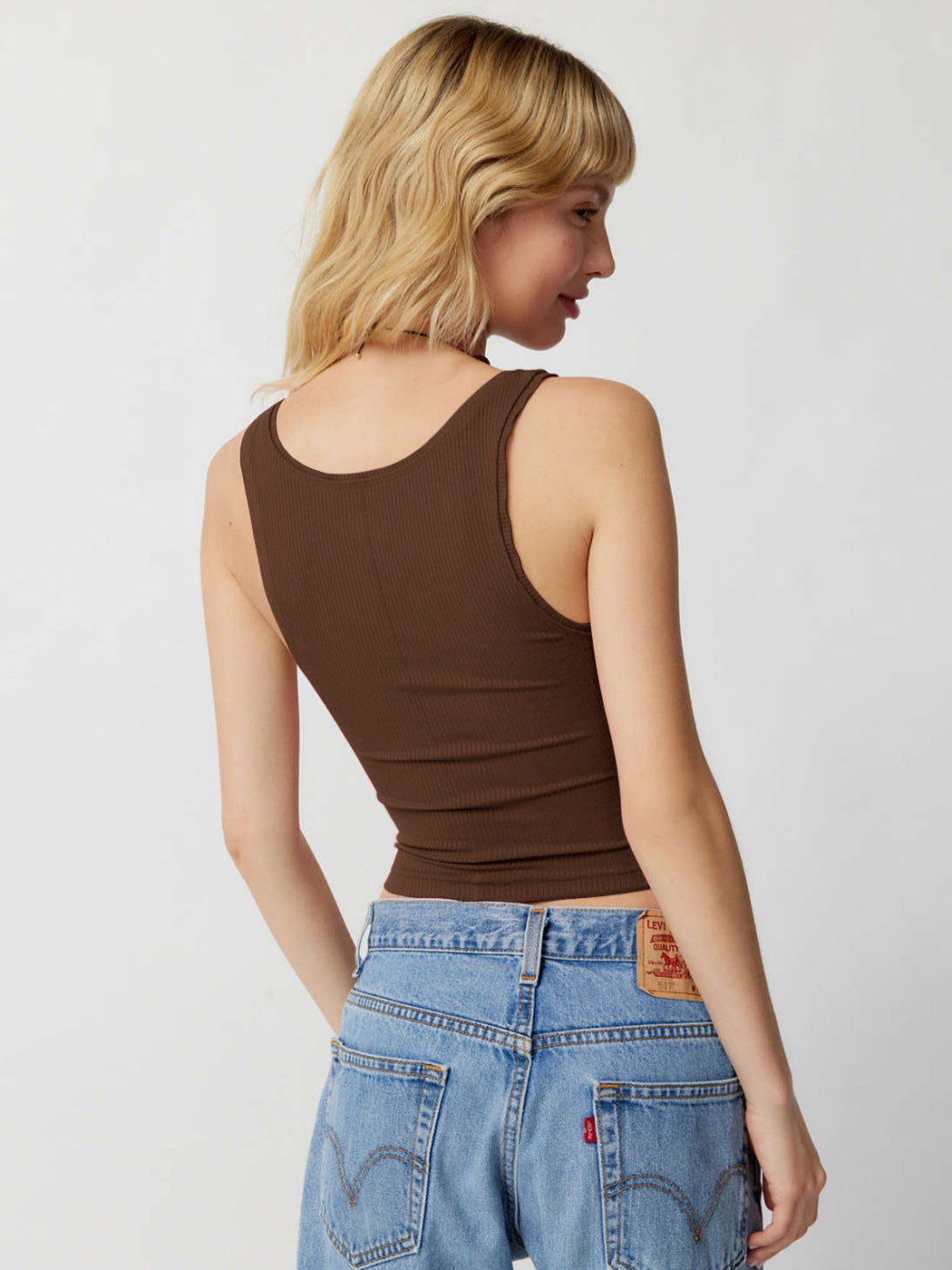 Brown Knitted Sexy Bodycon Crop Top