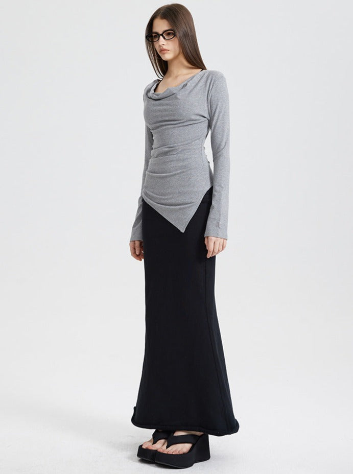Trendy Gray One-Shoulder Top Design Bottoming Shirt