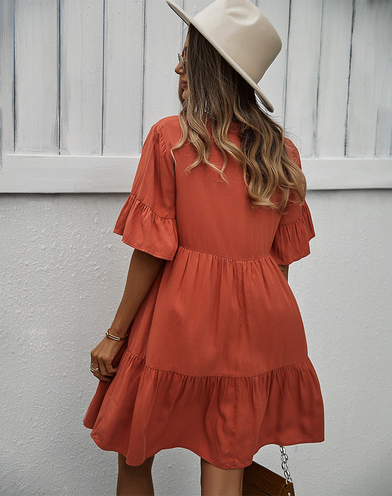 Solid Color Layered A-Line Dress