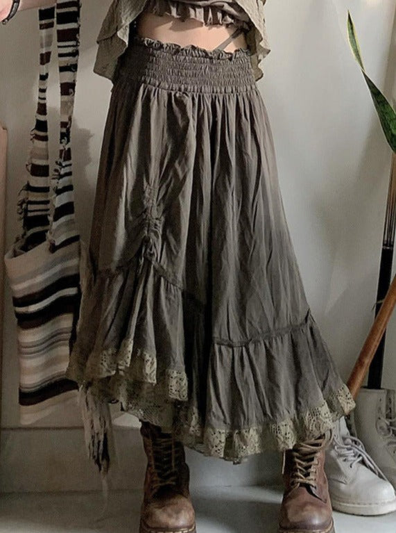 High Waisted Pleated Vintage Long Skirt
