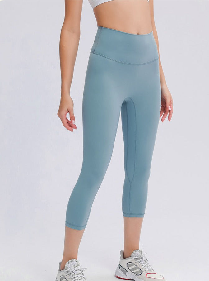 Pantaloni da yoga per esercizi a vita alta elasticizzati blu polvere 