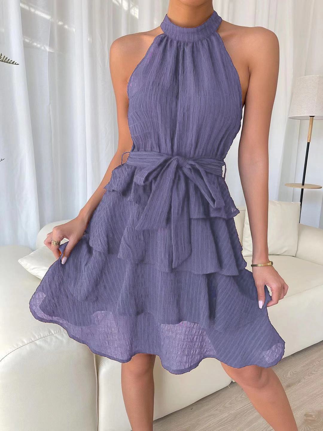 Women's Spliced Sleeveless Ruffle Dress