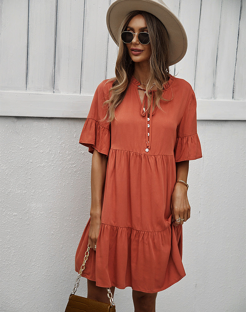 Solid Color Layered A-Line Dress