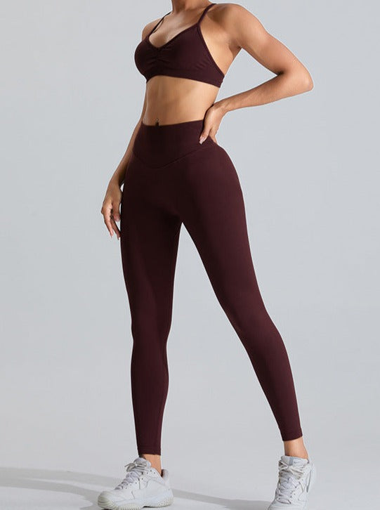 Deep Red High-Waisted Belly Lifting Sports Pants