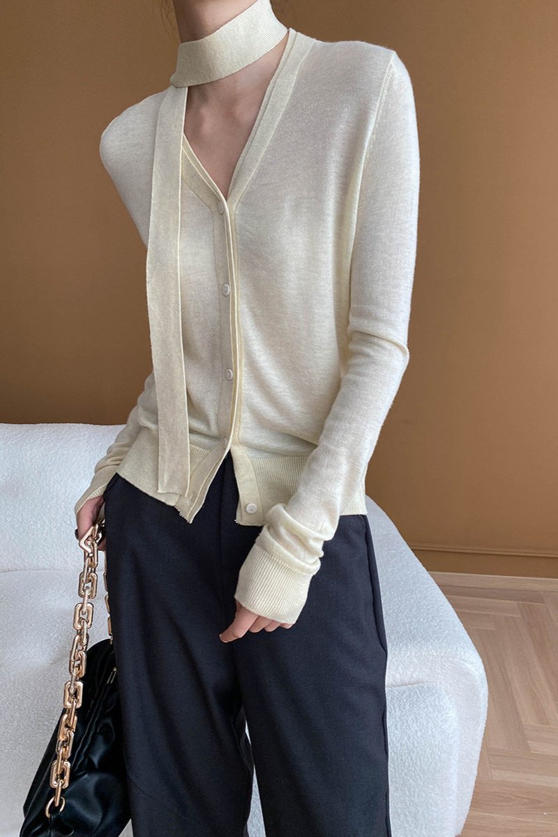 Classy V-Neck Long Sleeve Knitted Cardigan Blouse