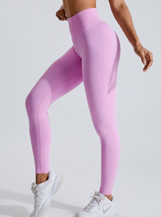 Pink High-Waisted Belly Lifting Sports Pants
