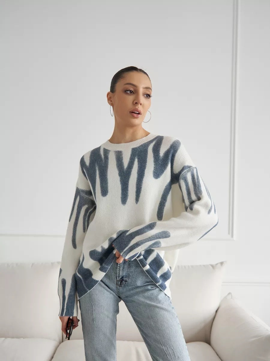 Abstract Print Knit Sweater