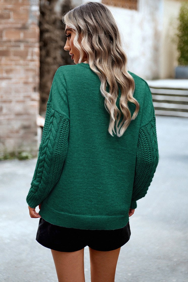 Green Round Neck Long Sleeve Sweater