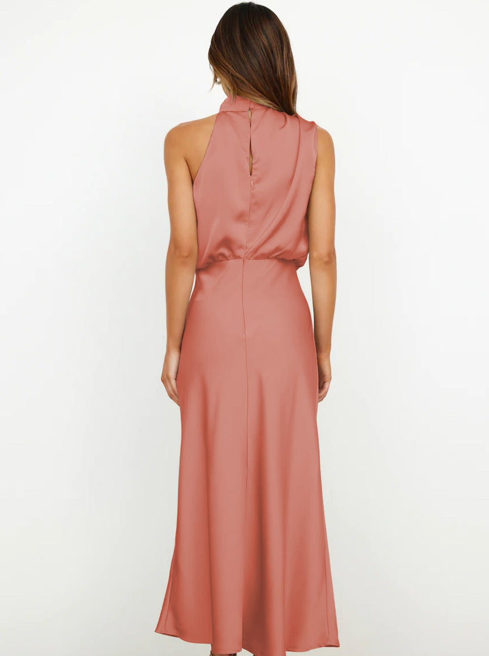 Elegant Pink Halter Neck Dress