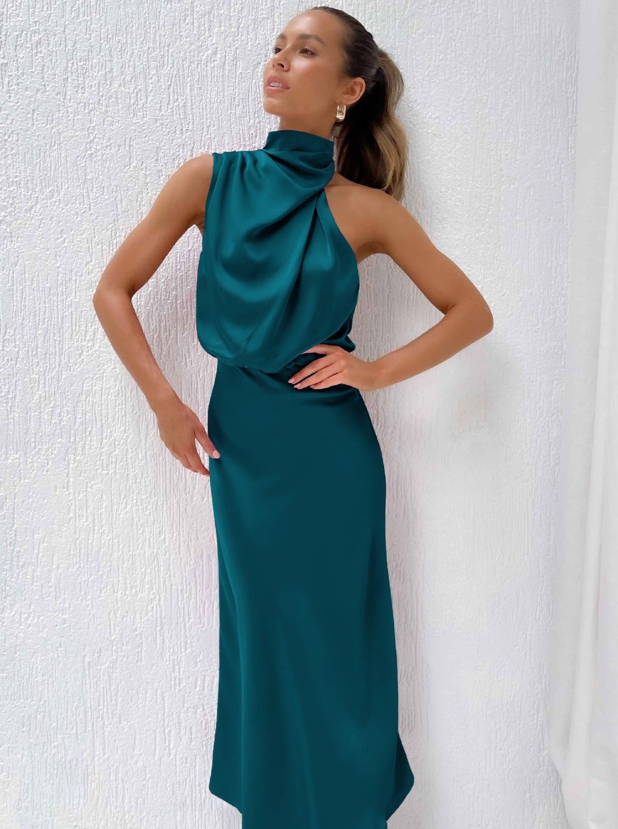 Elegant Halter Neck Satin Dress