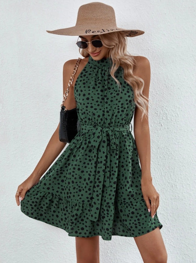 Women's Sleeveless Polka Dot Lace Ruffle Dress