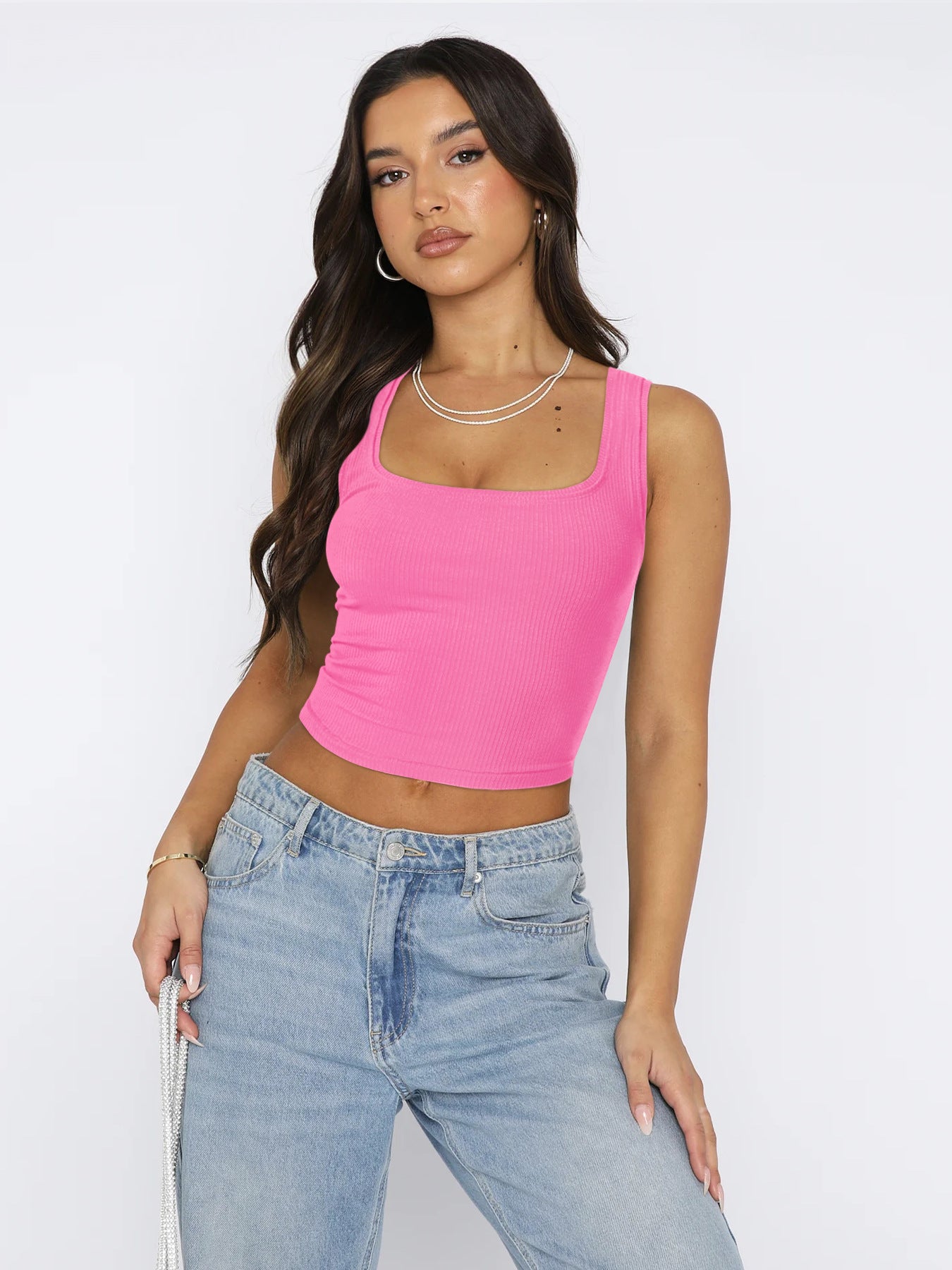 Pink Knitted Sexy Bodycon Crop Top