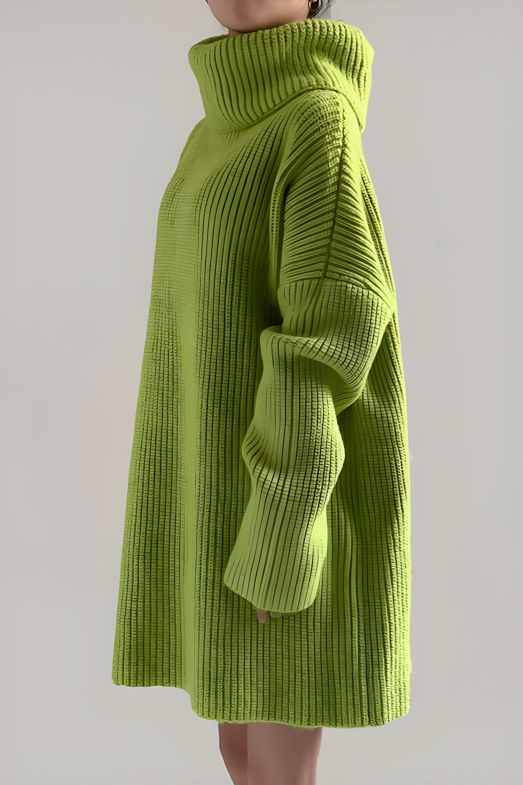 Loose Green Wool Knitted Turtle Neck Pull Over Sweater