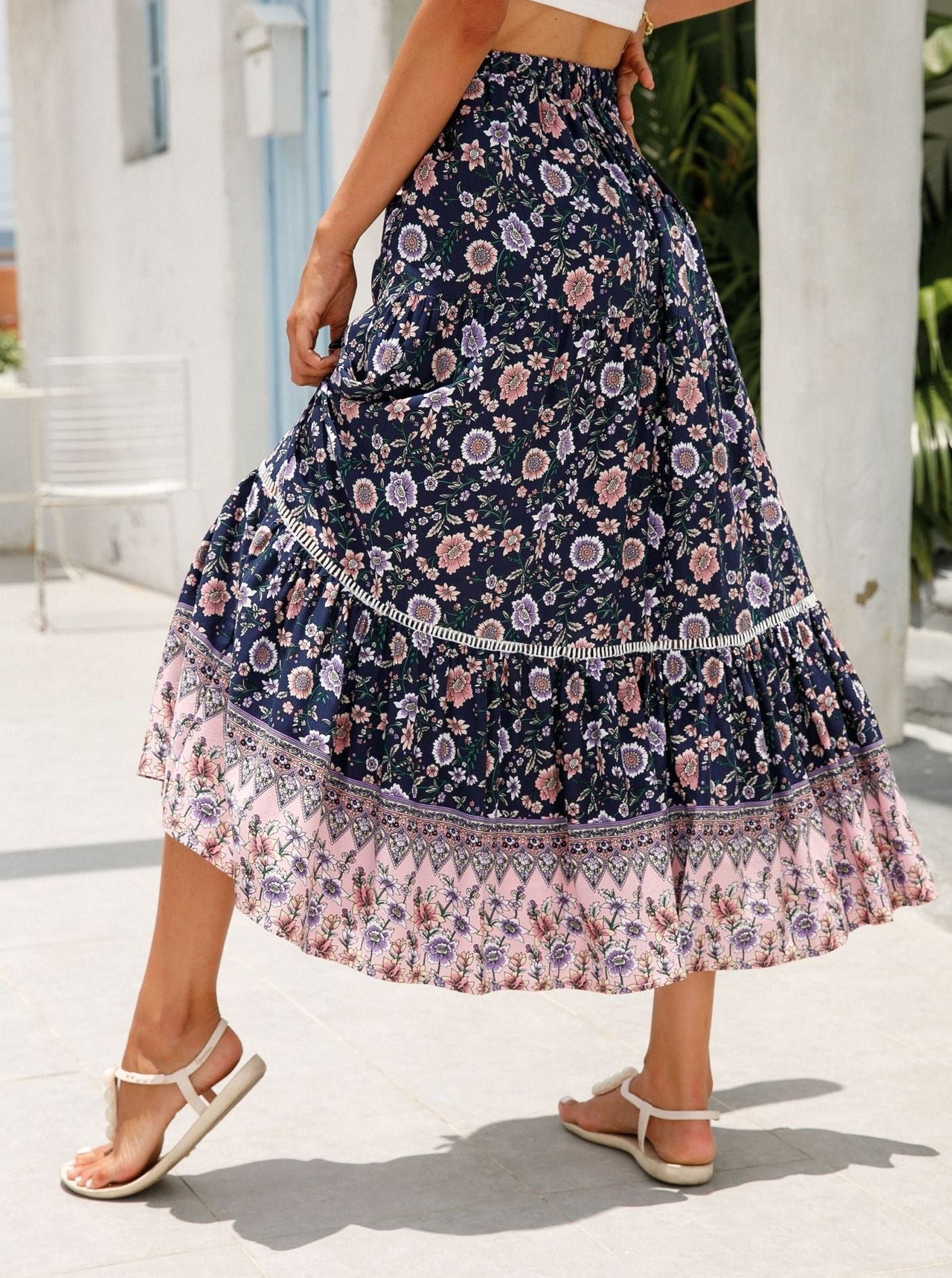 Long Lace Splicing Bohemian Style Skirt