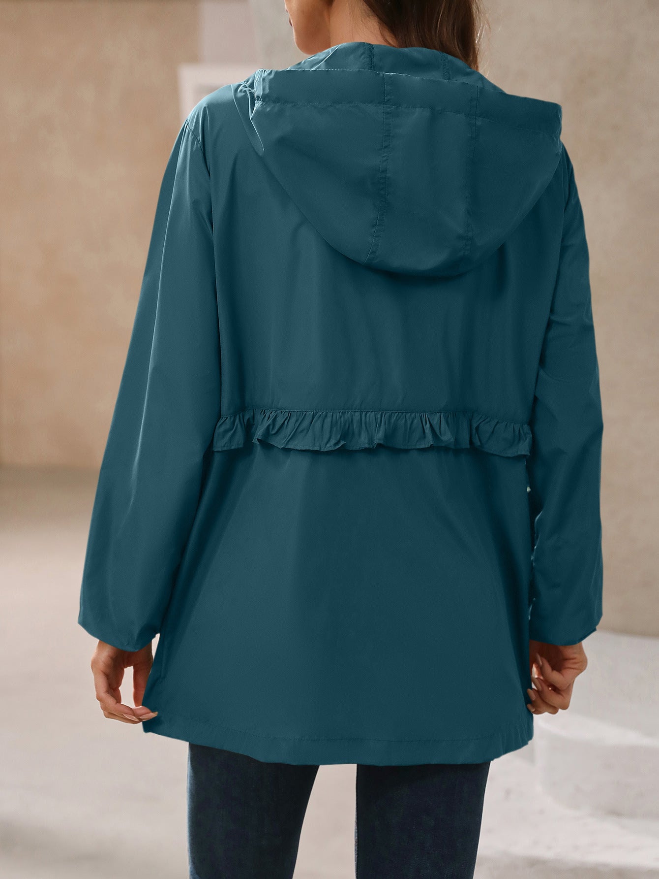 Stylish Ruffle Hooded Raincoat