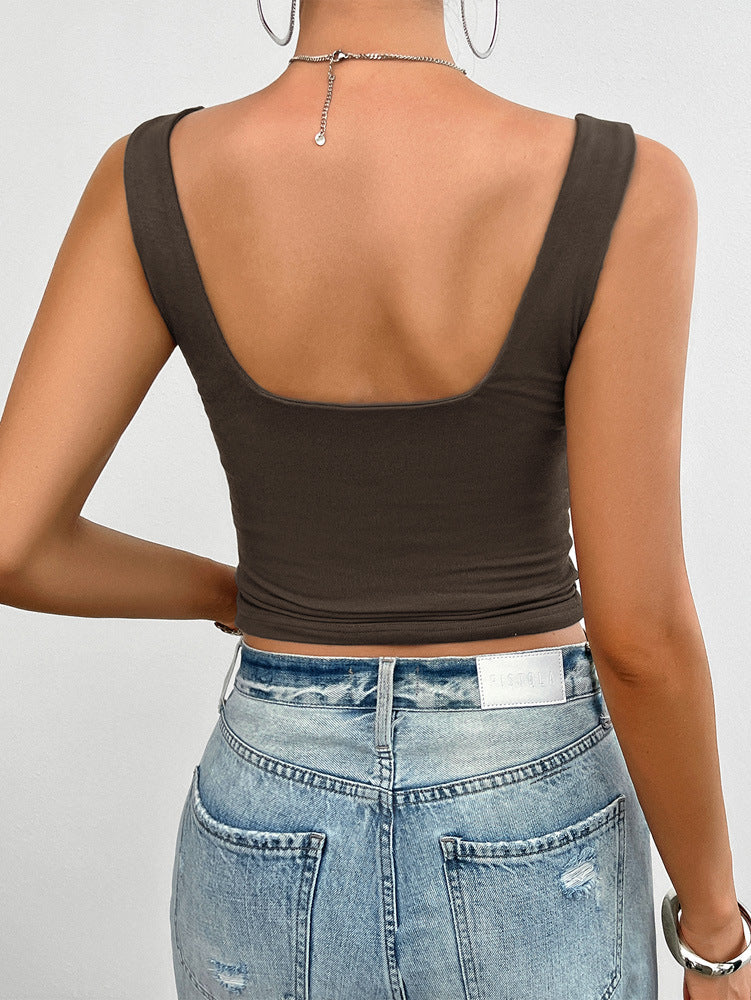 Braunes, Elegantes, schmal zulaufendes Tanktop mit Twist