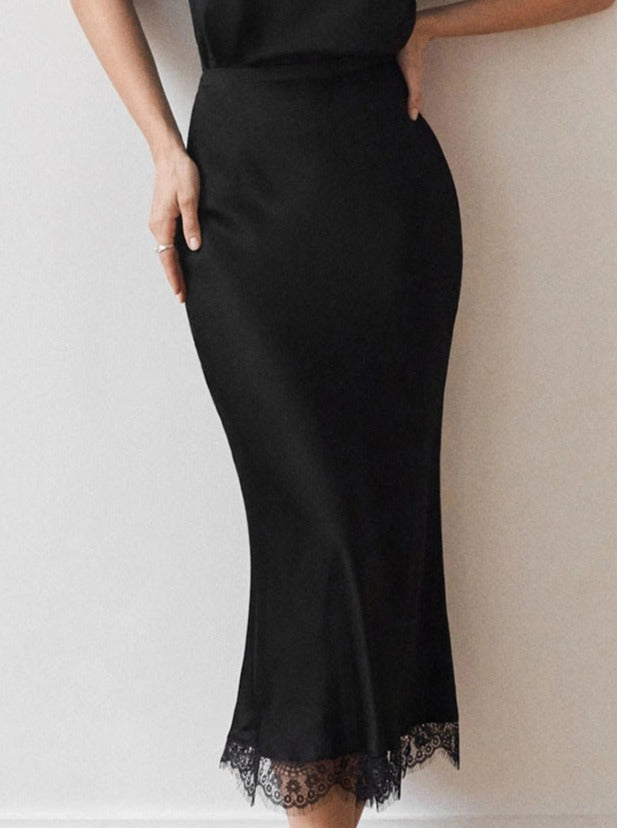 Black Laced Zipper Long Skirt