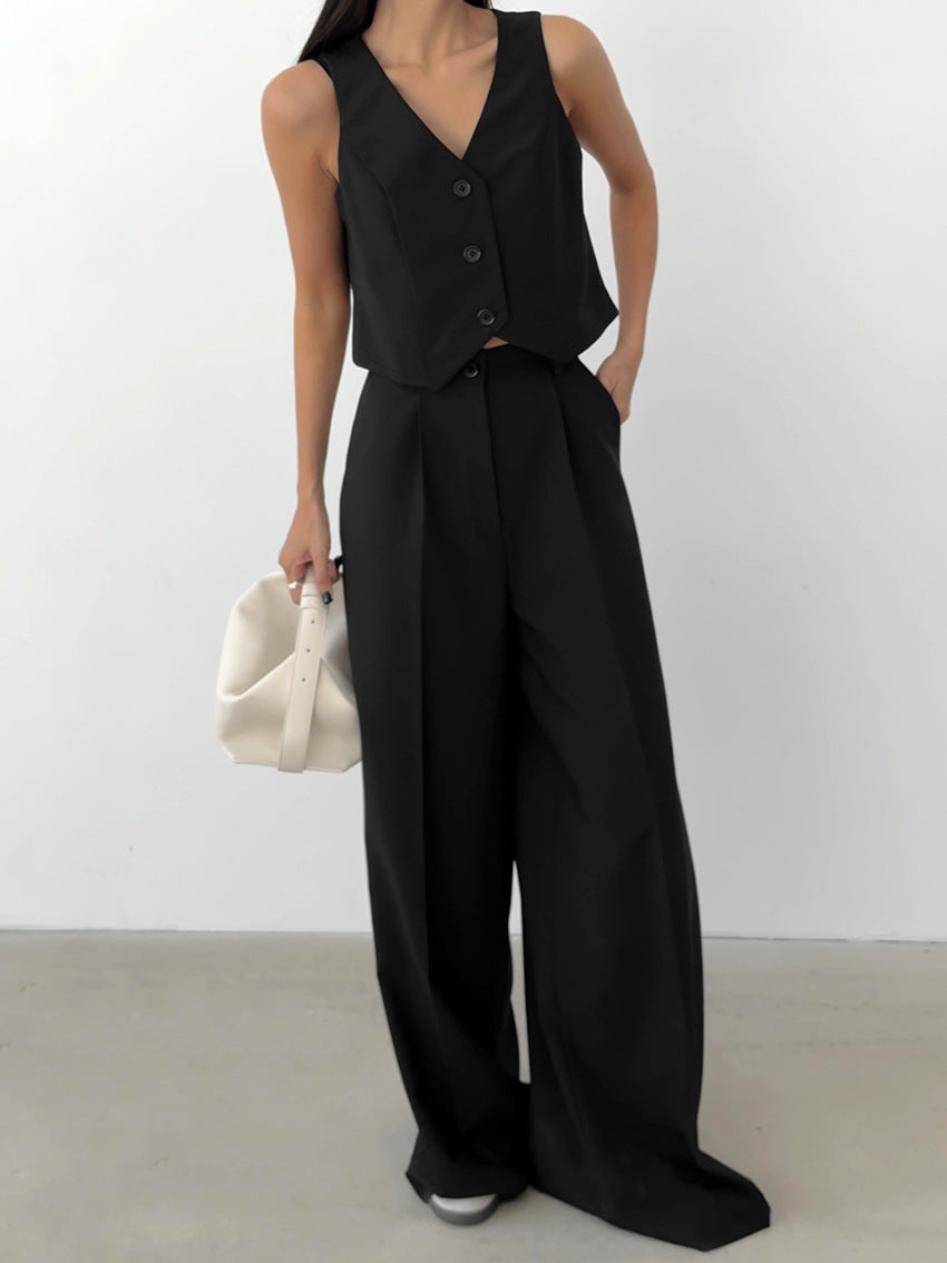 Loose Casual V-Neck Vest and Pants Set