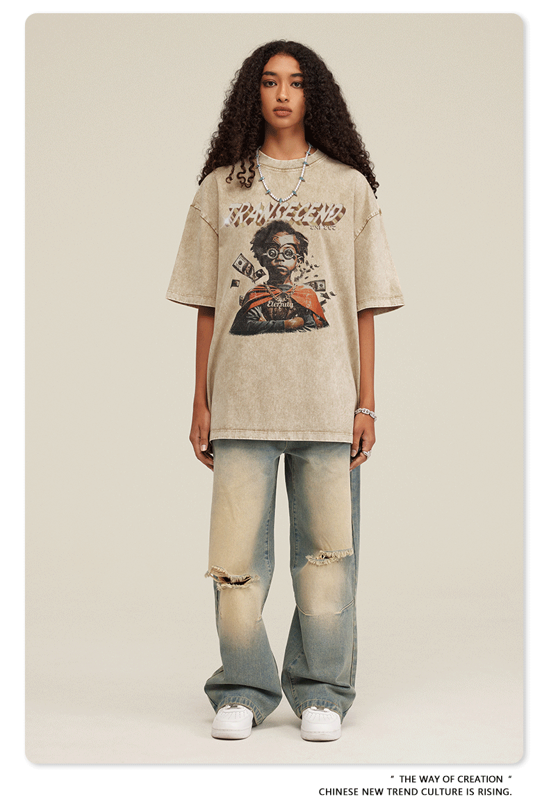 Modische Retro-Street-T-Shirts mit halblangen Ärmeln 