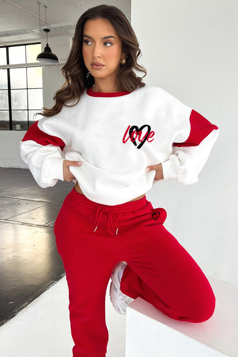 Women's "Love" Printed Sweatshirt and Casual Trousers Set