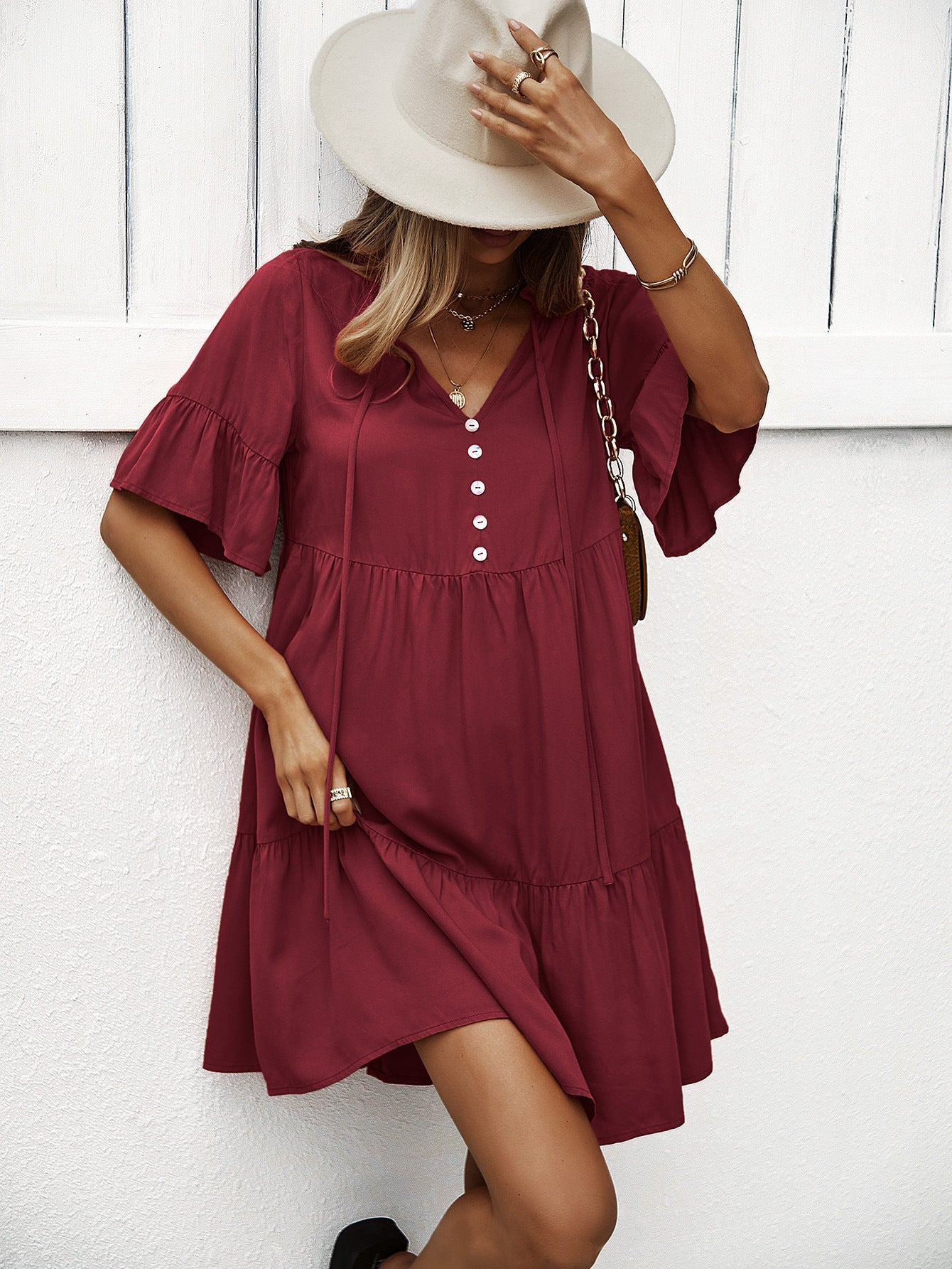 Solid Color Layered A-Line Dress