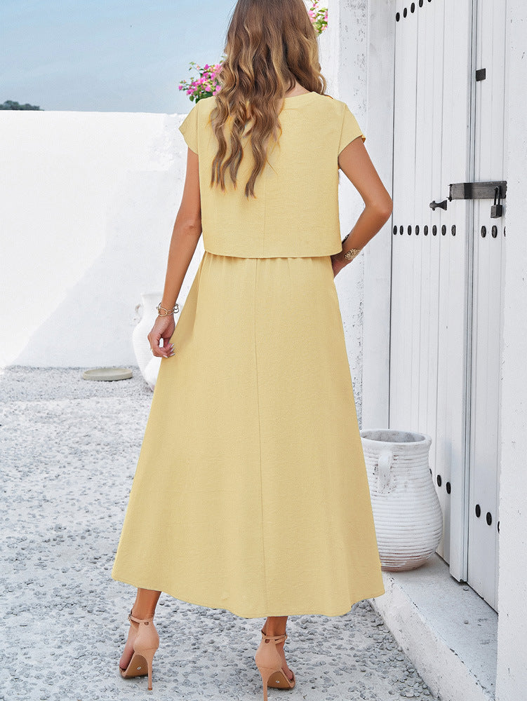 Yellow Sleeveless Top and Flared Long Skirt Suit