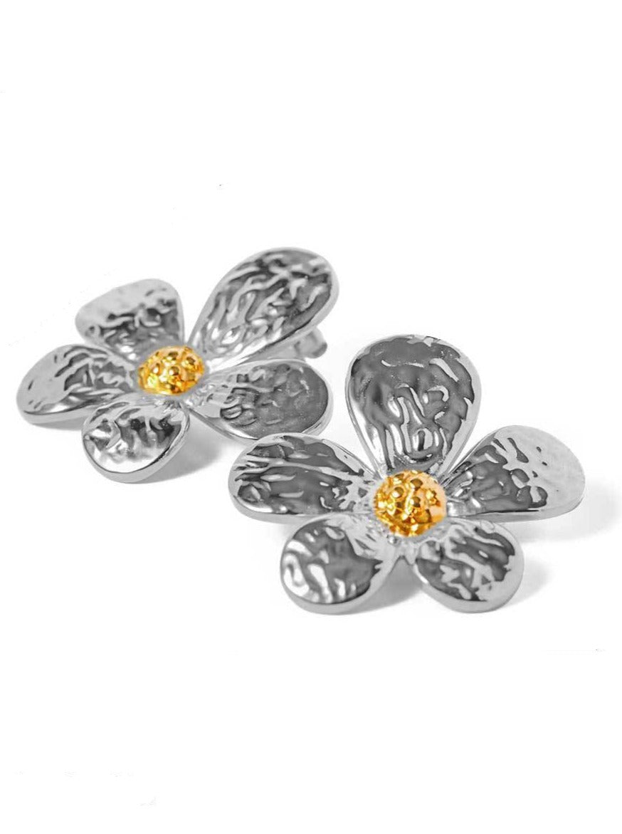 18K Gold Stainless Flower Earrings