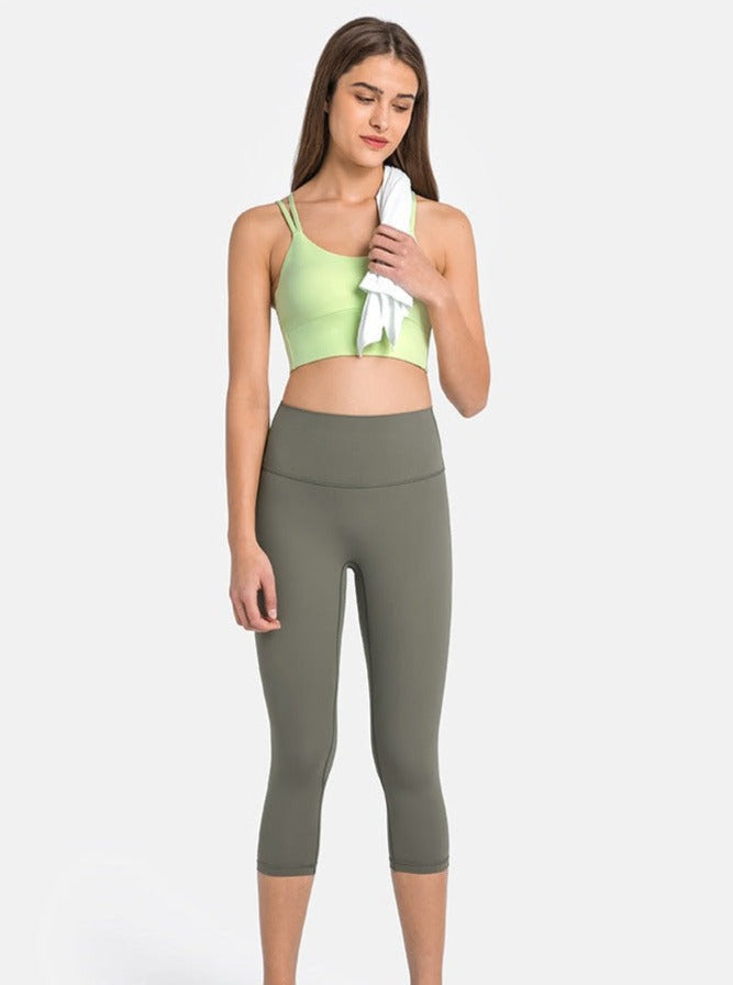 Pantaloni da yoga per esercizi a vita alta elasticizzati verde militare 