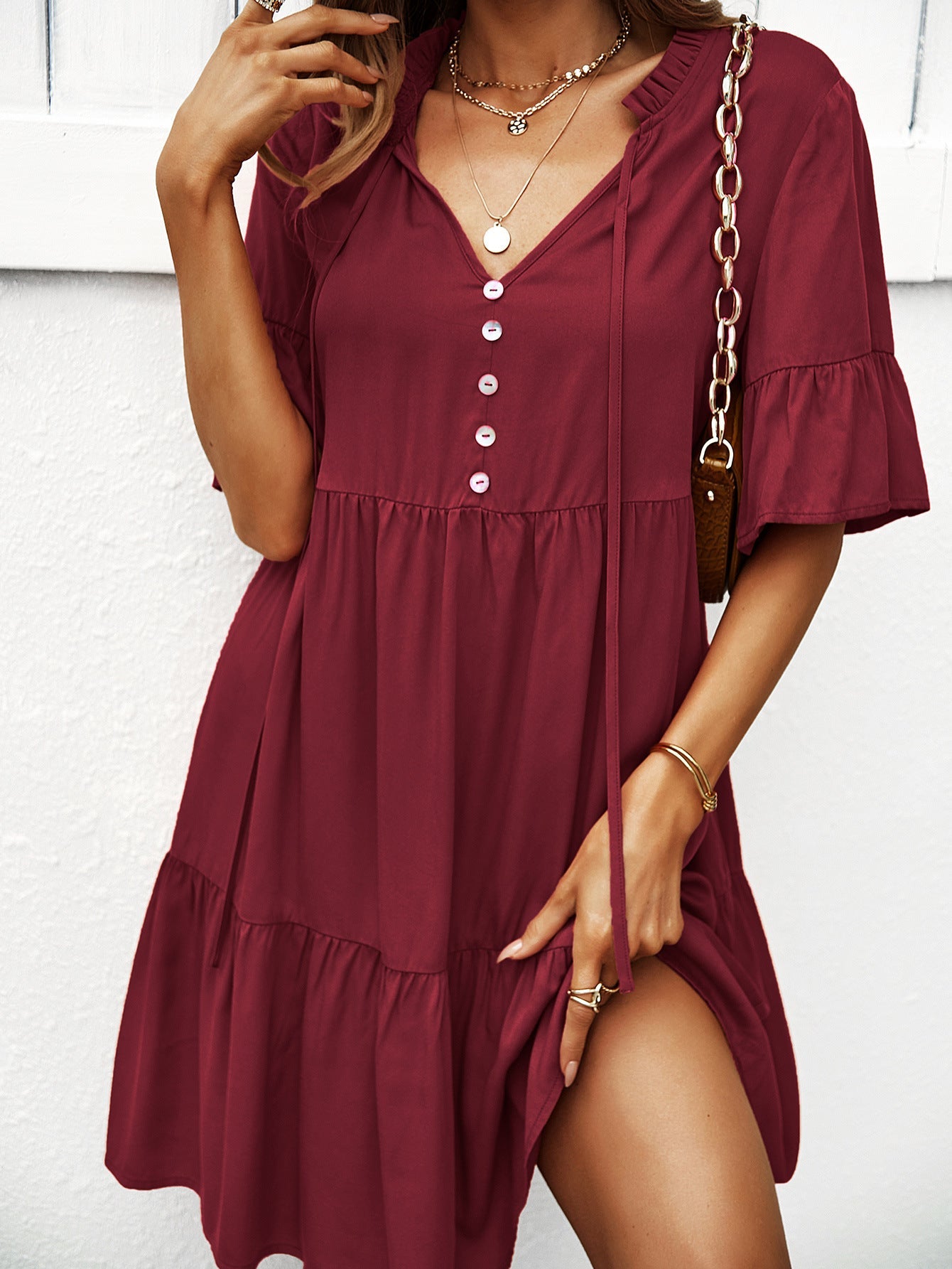 Wine Layered A-Line Dress