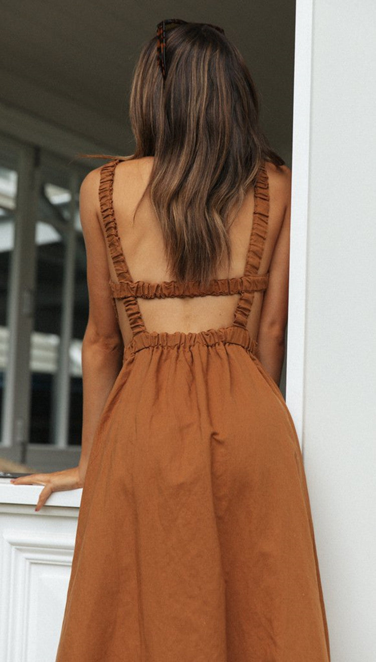 Round Neck Backless Swing Dress