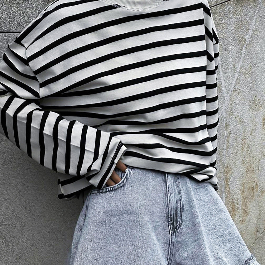 Casual Round Neck Striped Shirt