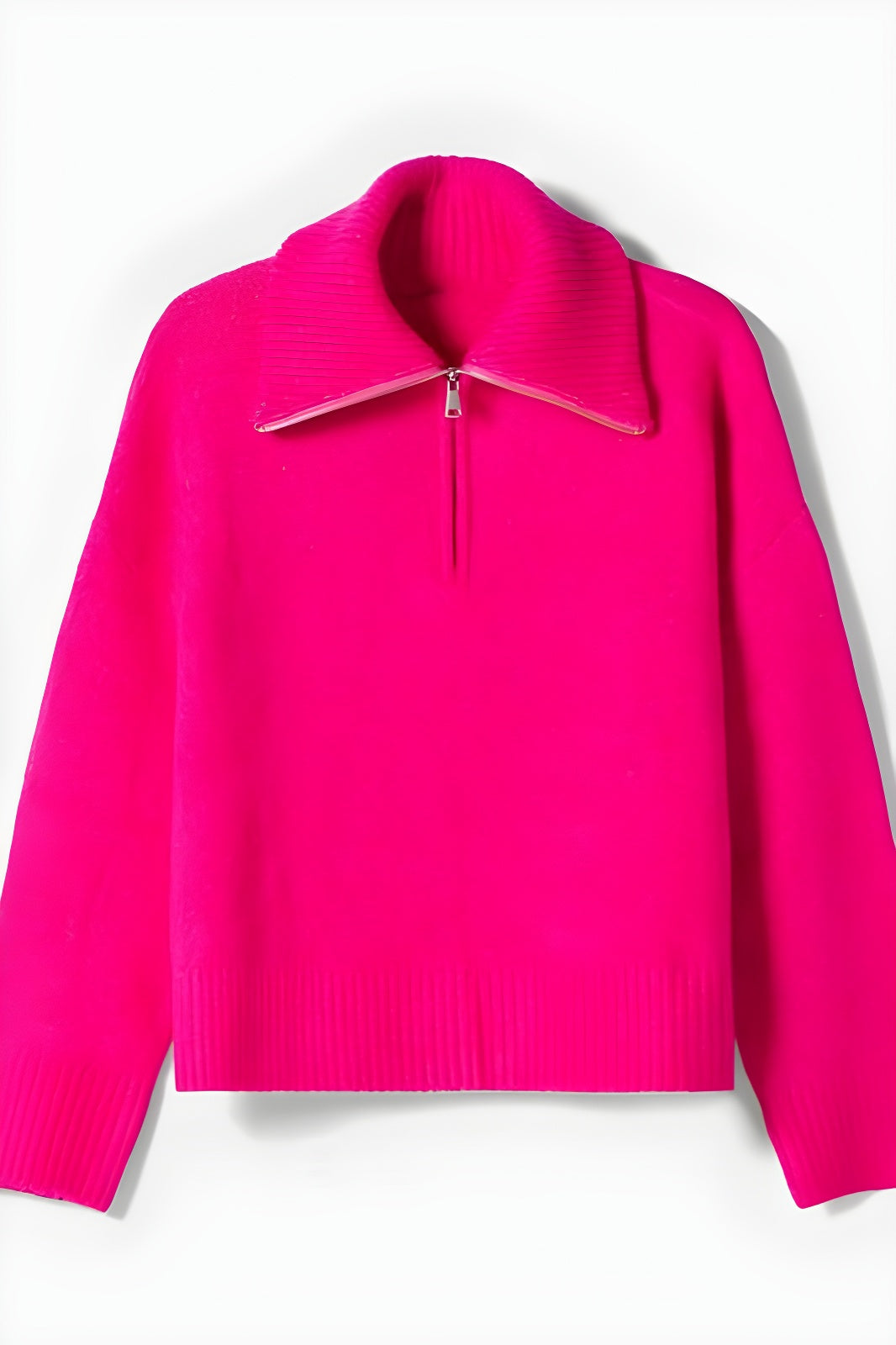 Chic Collared Half Zip Rose Red Pullover Sweater