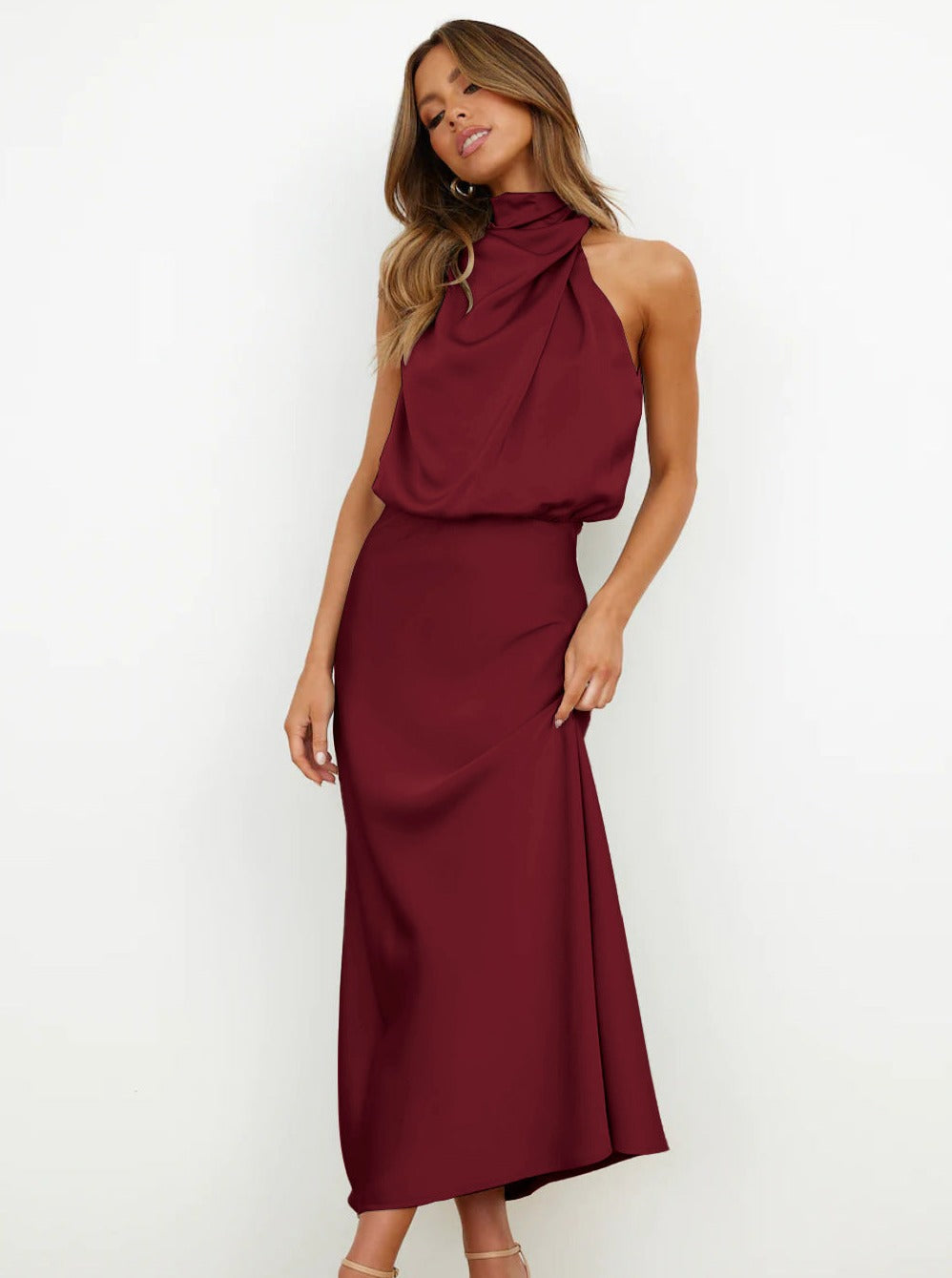 Elegant Halter Neck Satin Dress