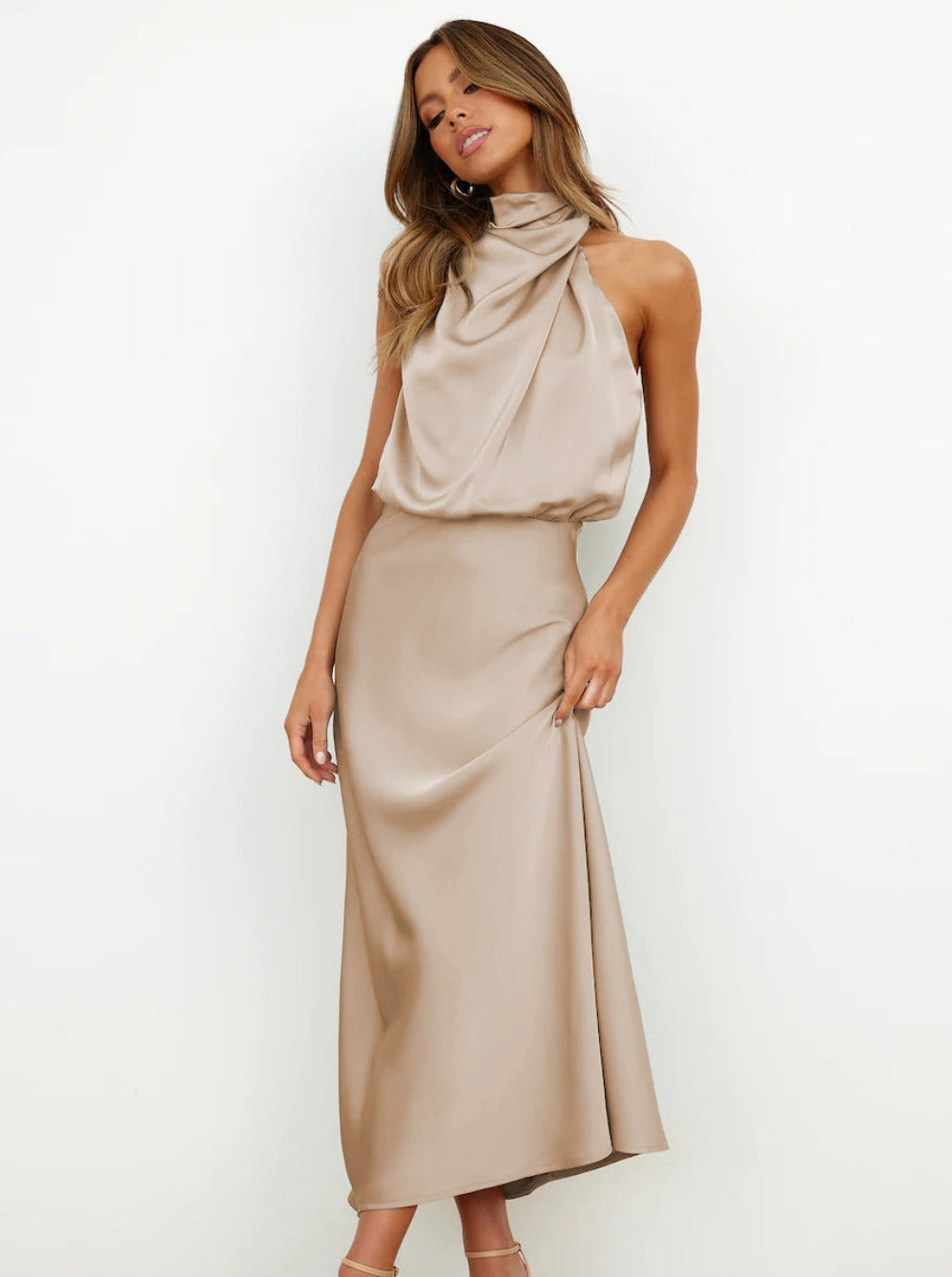 Elegant Halter Neck Satin Dress