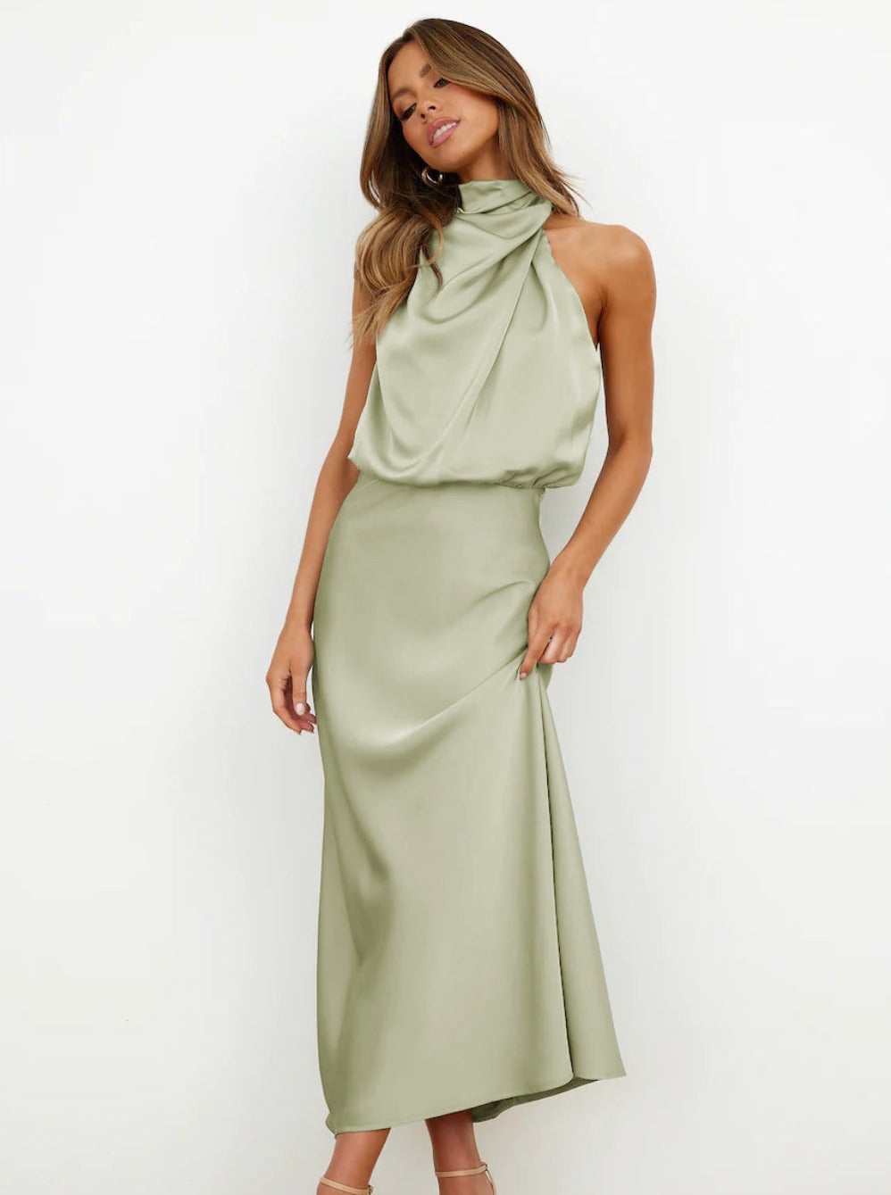 Elegant Halter Neck Satin Dress