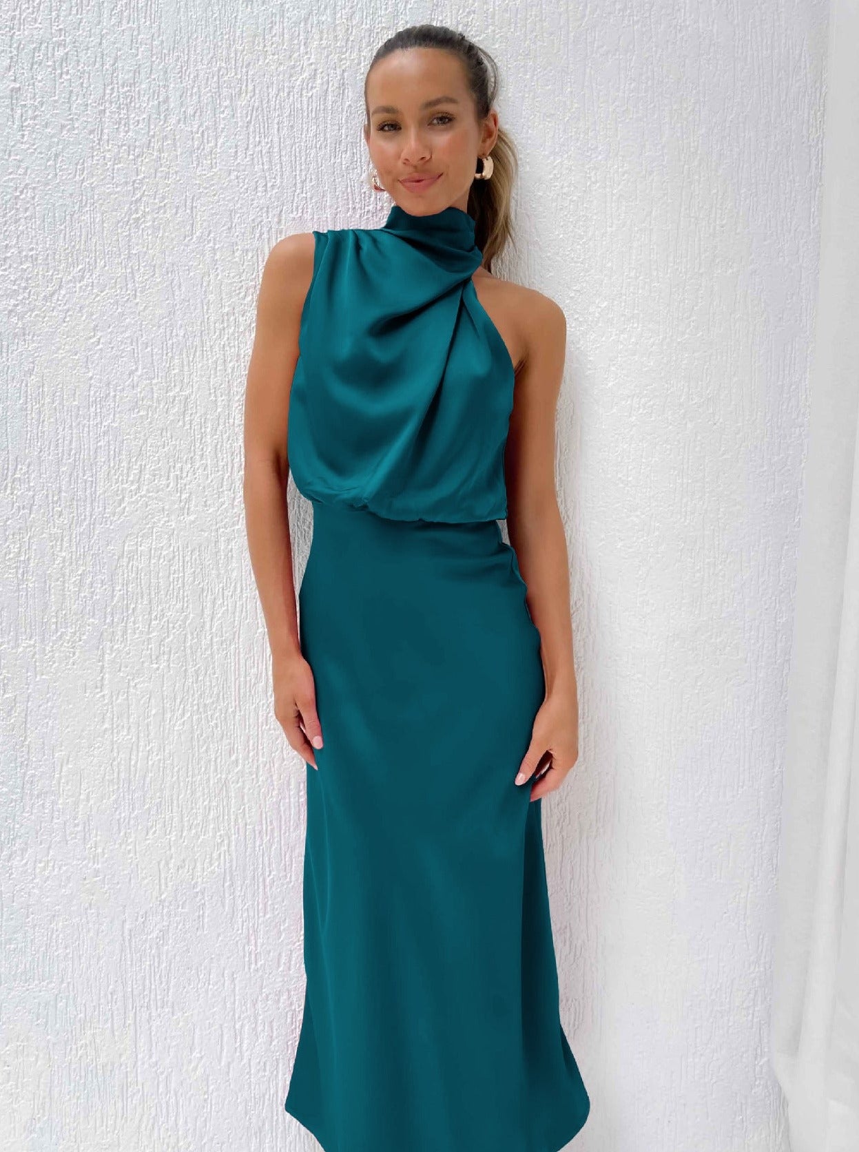 Elegant Halter Neck Satin Dress