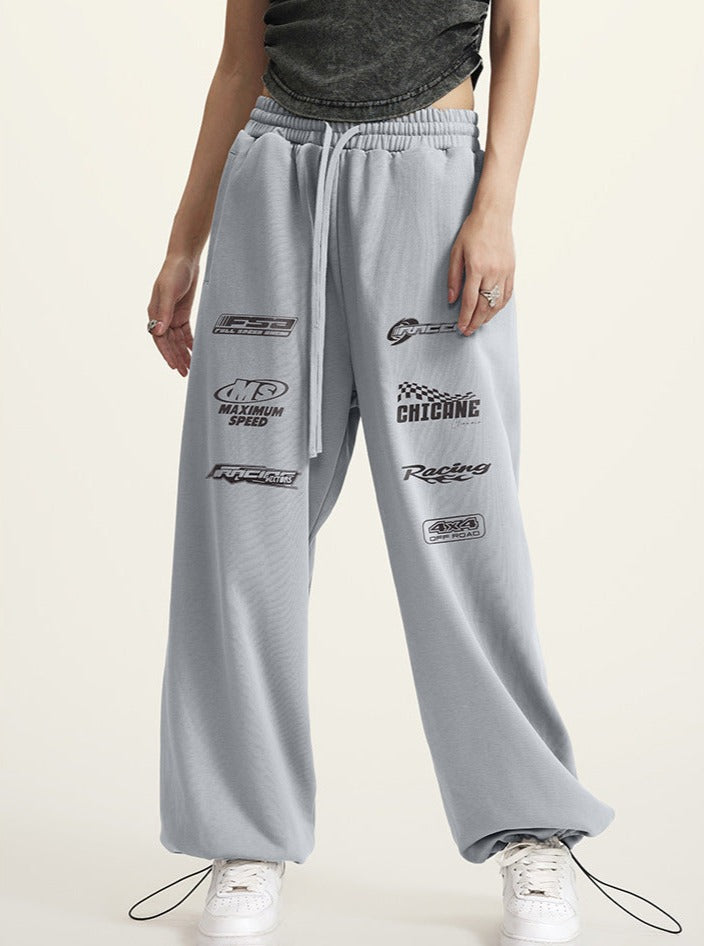Heavy Drawstring Printed Loose Sports Pants