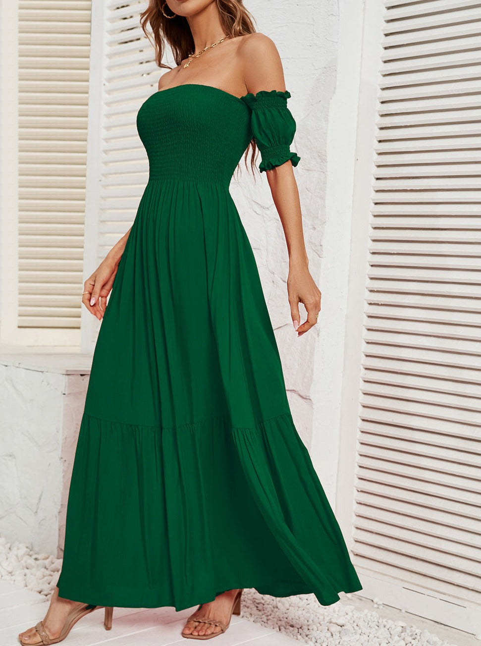 Off Shoulder Bell Sleeve Solid Color Maxi Dress