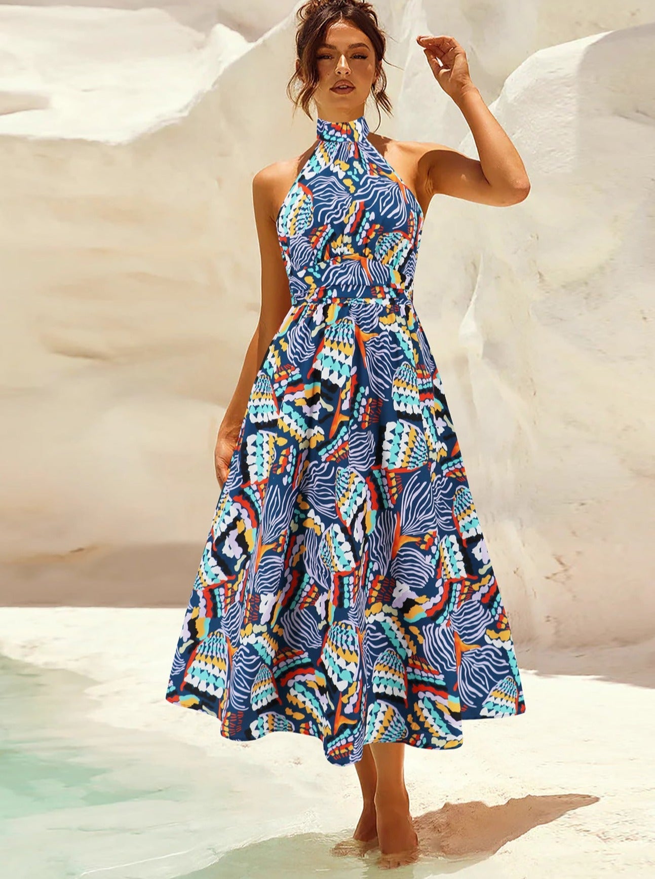 Tropical Print Sleeveless Elegant Sundress