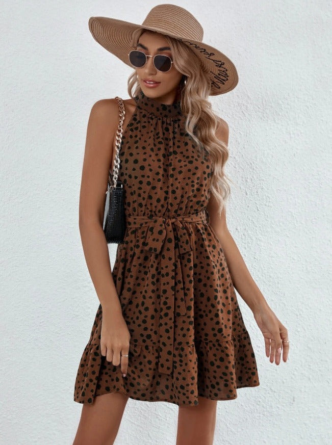 Women's Sleeveless Polka Dot Lace Ruffle Dress