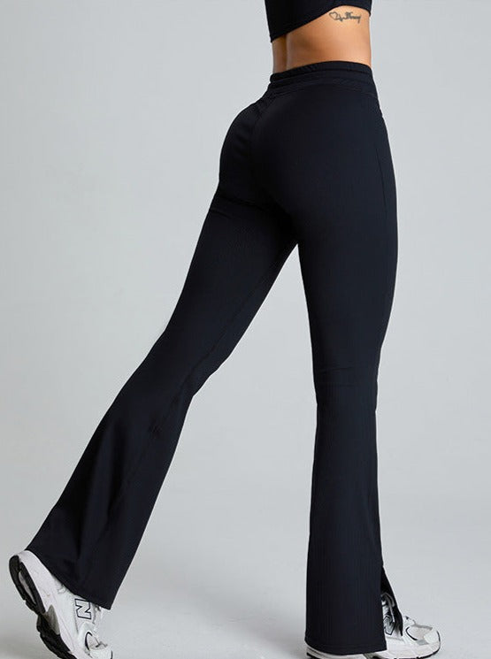 Black Slit-Flared Butt-Lifting Drawstring Fitness Pants